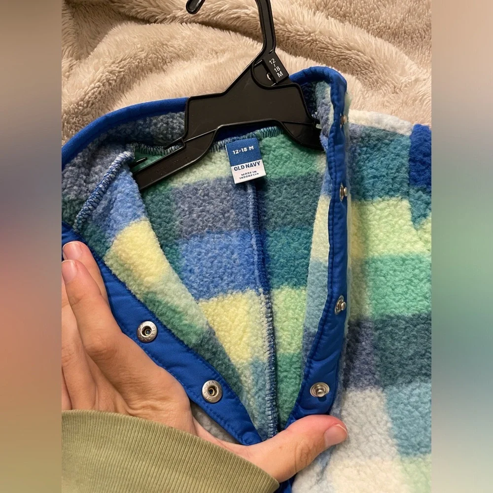 NWT Baby Boy Blue and Green Plaid Sherpa Jumpsuit